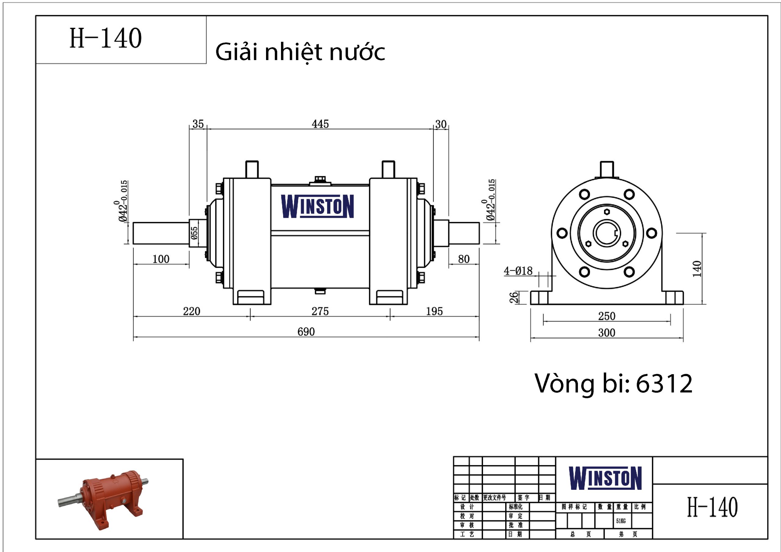 Bảng vẽ gối đỡ trục ngâ dầu 6312